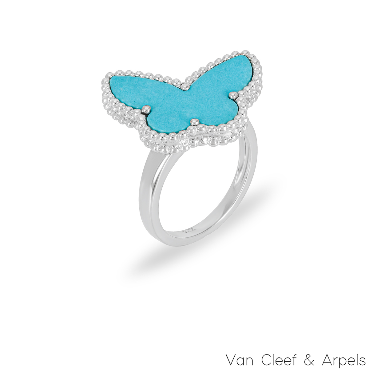 Van Cleef & Arpels White Gold Turquoise Lucky Alhambra Butterfly Ring